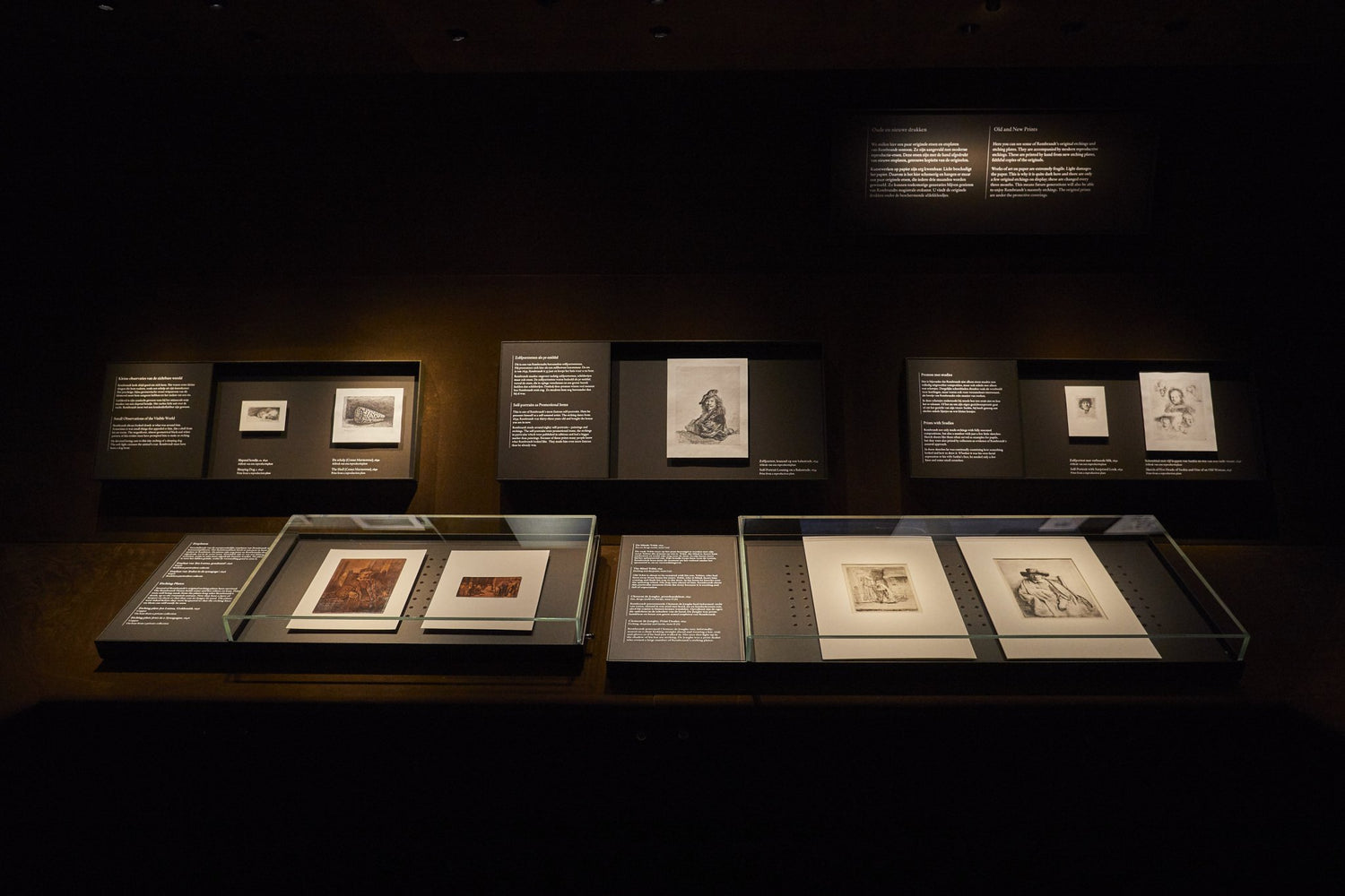 Print collection at the Rembrandthuis in Amsterdam featuring original etchings and engravings by Rembrandt displayed in an intimate historic setting