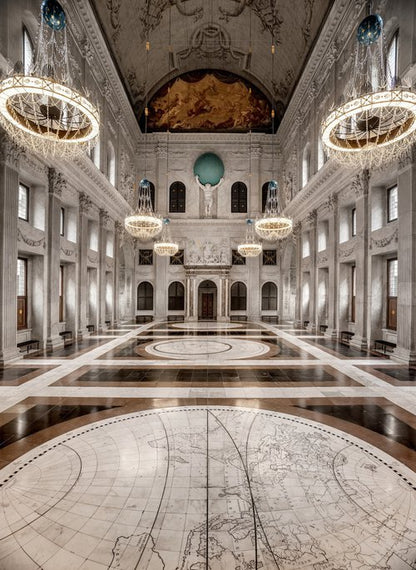 Royal Palace Amsterdam main hall with marble statues, floors and ceilings