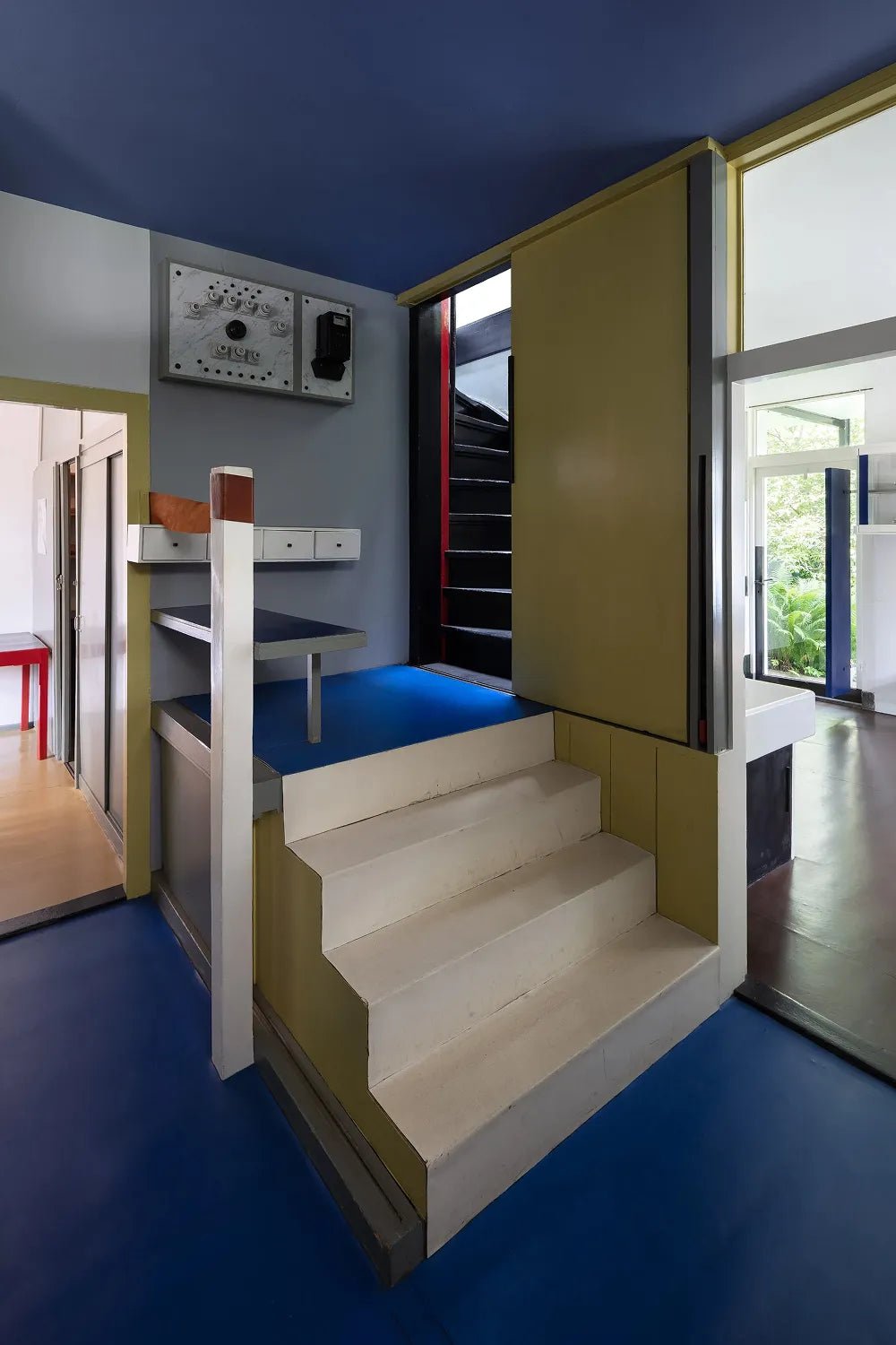 Rietveld Schröder House Utrecht internal view with stairs and other modern art works
