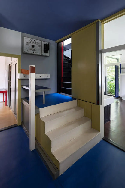 Rietveld Schröder House Utrecht internal view with stairs and other modern art works